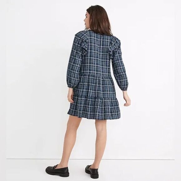 MADEWELL Gauze Ruffle-Trimmed Mini Dress in Deep Indigo Size S - Picture 4 of 13